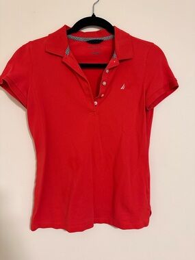 Nautica Women's Bright Red Button-Down Polo